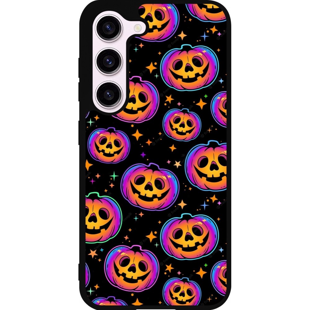 Coque Samsung Galaxy S23 FE - Silicone rigide noir Halloween 2024 rainbow pumpkins