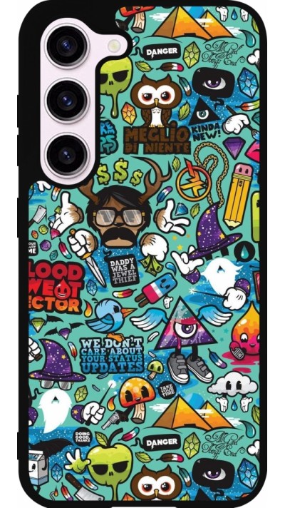 Coque Samsung Galaxy S23 FE - Silicone rigide noir Mixed Cartoons Turquoise