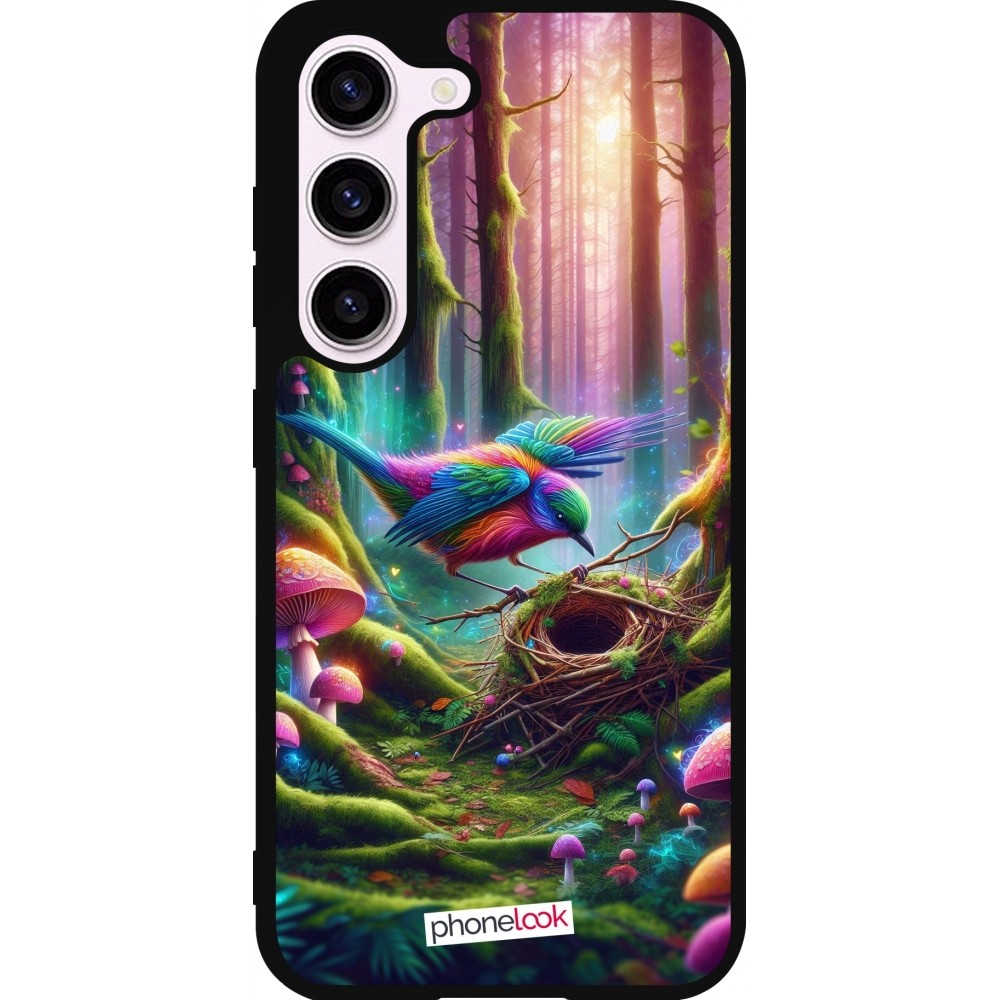 Coque Samsung Galaxy S23 FE - Silicone rigide noir Oiseau Nid Forêt