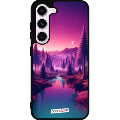 Coque Samsung Galaxy S23 FE - Silicone rigide noir Paysage Violet-Rose