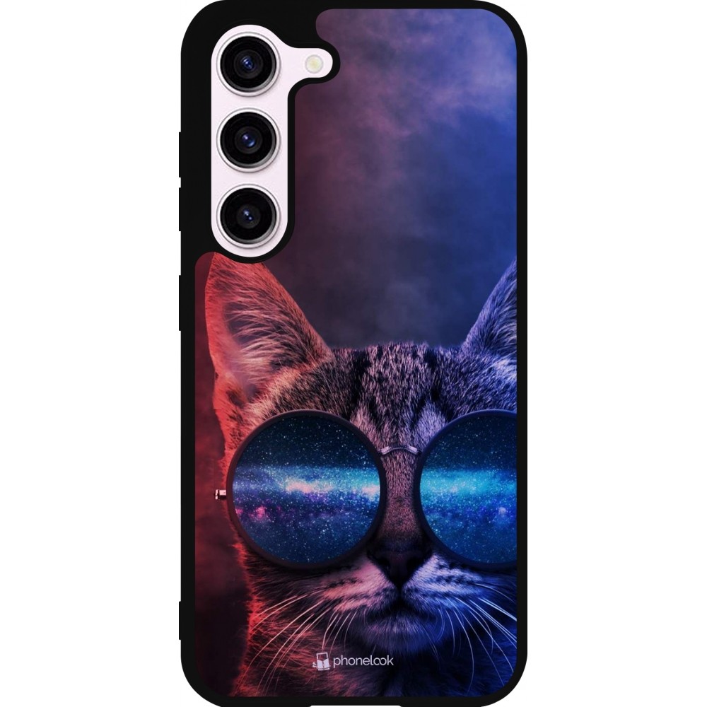 Coque Samsung Galaxy S23 FE - Silicone rigide noir Red Blue Cat Glasses