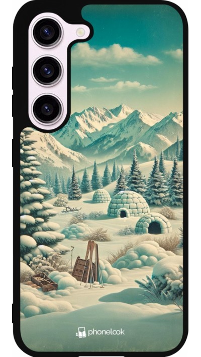 Coque Samsung Galaxy S23 FE - Silicone rigide noir Vintage Snowy Mountain Igloo