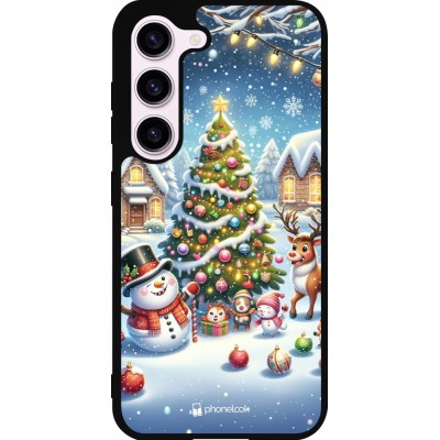 Coque Samsung Galaxy S23 FE - Silicone rigide noir Noël 2023 bonhomme de neige et sapin