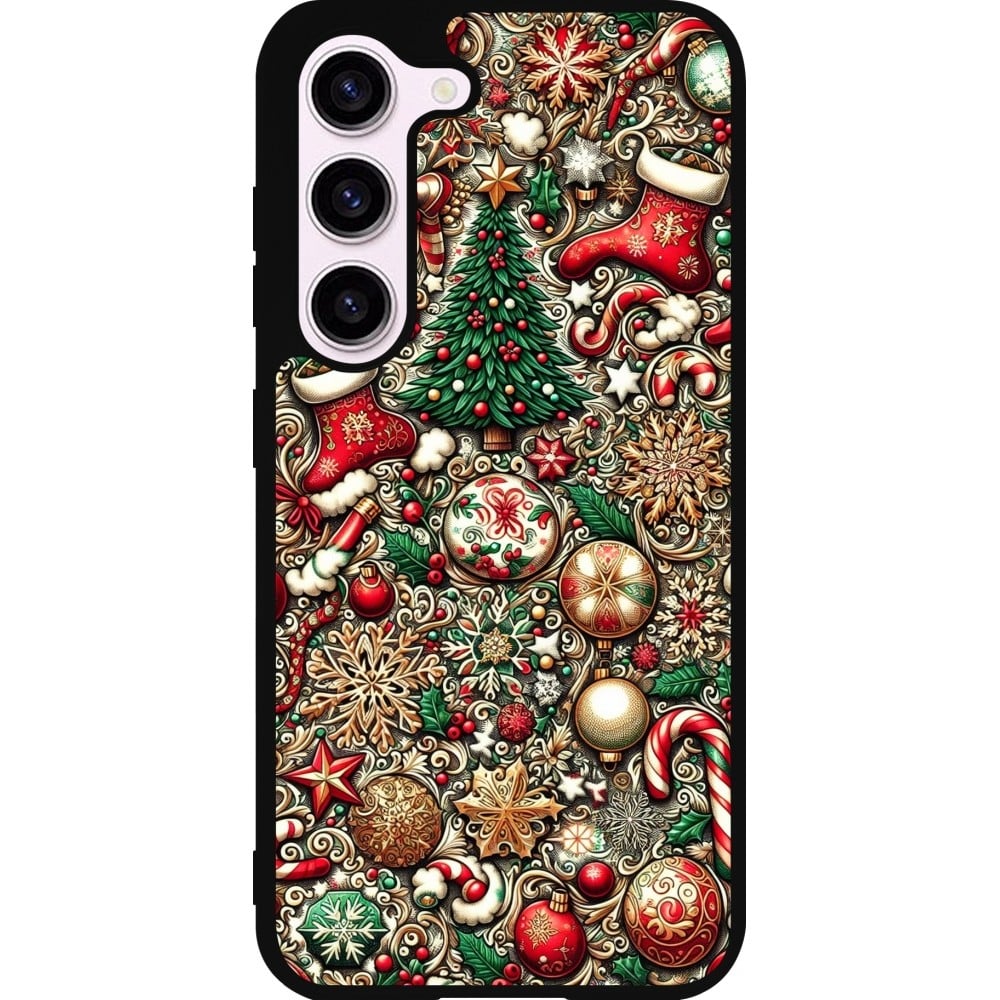 Coque Samsung Galaxy S23 FE - Silicone rigide noir Noël 2023 micro pattern