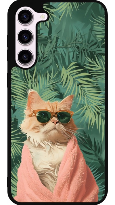 Coque Samsung Galaxy S23+ - Silicone rigide noir Cat Summer Palms