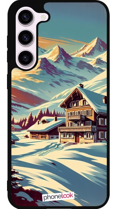 Coque Samsung Galaxy S23+ - Silicone rigide noir Chalet montagne enneigée