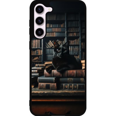 Coque Samsung Galaxy S23+ - Silicone rigide noir Chat livres sombres