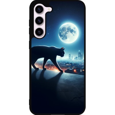 Coque Samsung Galaxy S23+ - Silicone rigide noir Chat noir sous la pleine lune