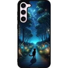 Coque Samsung Galaxy S23+ - Silicone rigide noir Chat noir promenade