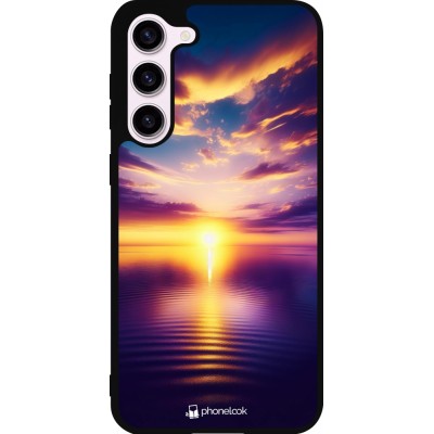 Coque Samsung Galaxy S23+ - Silicone rigide noir Coucher soleil jaune violet