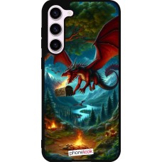 Coque Samsung Galaxy S23+ - Silicone rigide noir Dragon Volant Forêt Trésor