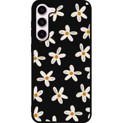 Coque Samsung Galaxy S23+ - Silicone rigide noir Easter 2024 white on black flower