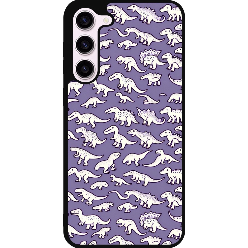 Coque Samsung Galaxy S23+ - Silicone rigide noir Mini dino pattern violet