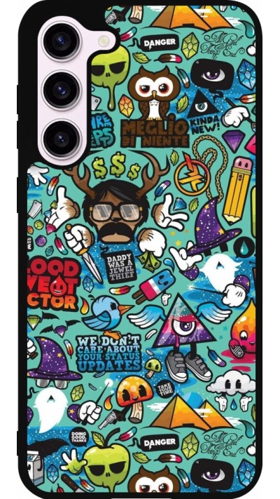 Coque Samsung Galaxy S23+ - Silicone rigide noir Mixed Cartoons Turquoise