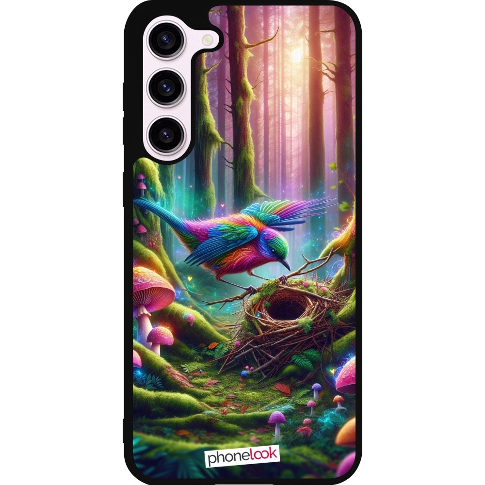 Coque Samsung Galaxy S23+ - Silicone rigide noir Oiseau Nid Forêt