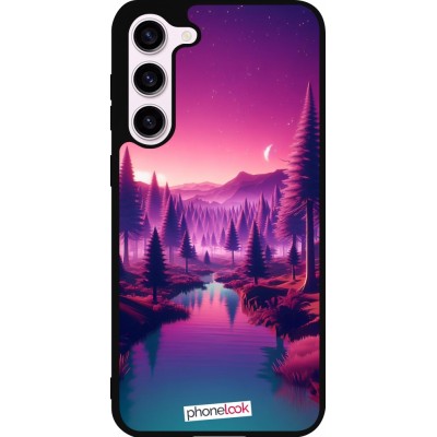 Coque Samsung Galaxy S23+ - Silicone rigide noir Paysage Violet-Rose