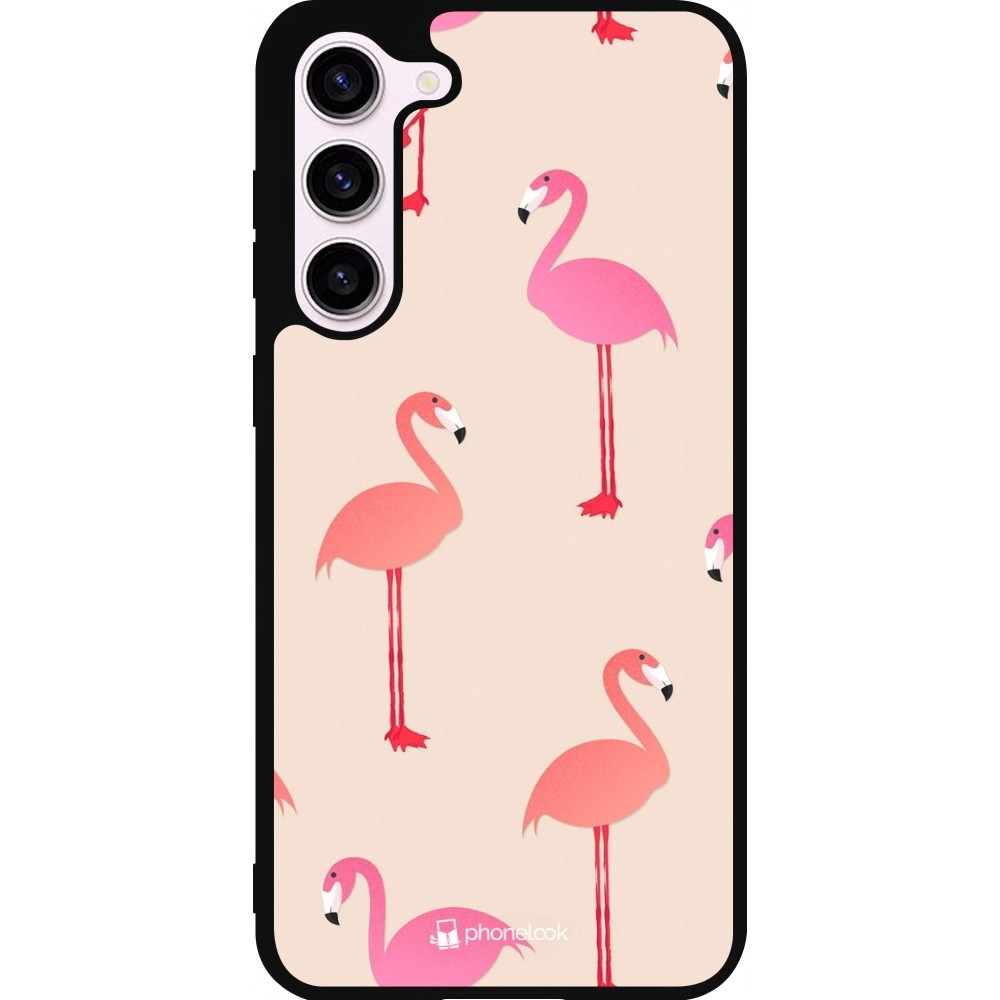 Samsung Galaxy S23+ Case Hülle - Silikon schwarz Pink Flamingos Pattern