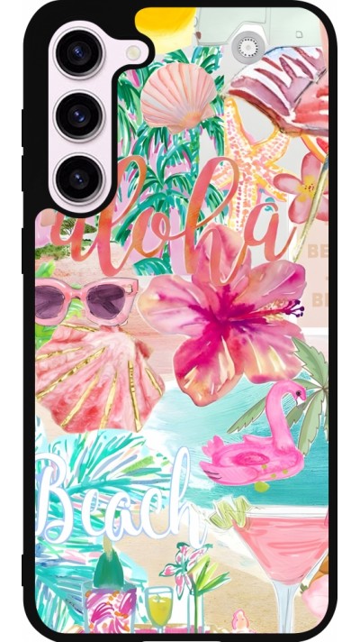 Coque Samsung Galaxy S23+ - Silicone rigide noir Preppy Collage Aloha