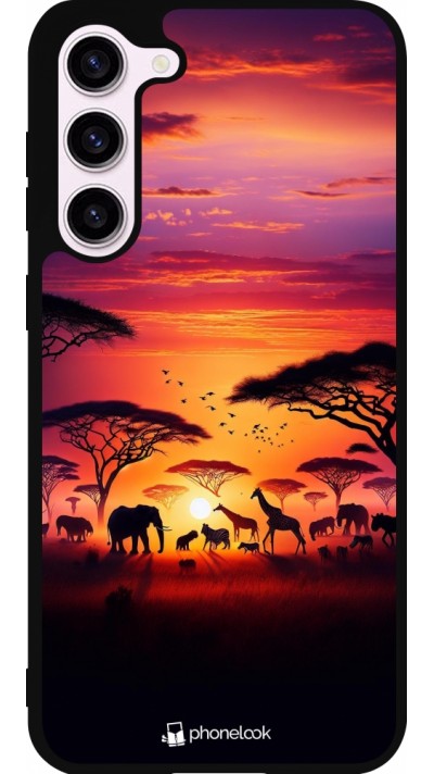 Coque Samsung Galaxy S23+ - Silicone rigide noir Safari sunset wildlife