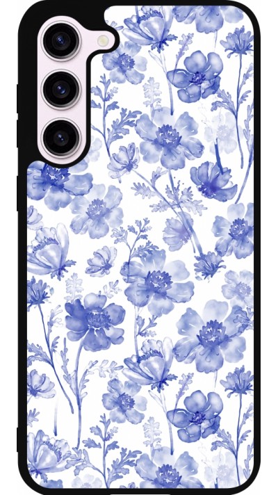 Coque Samsung Galaxy S23+ - Silicone rigide noir Spring 23 watercolor blue flowers