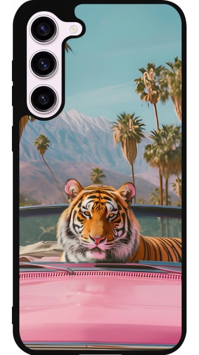 Coque Samsung Galaxy S23+ - Silicone rigide noir Tigre voiture rose