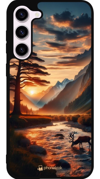 Coque Samsung Galaxy S23+ - Silicone rigide noir Valley Sunset Deer Tree