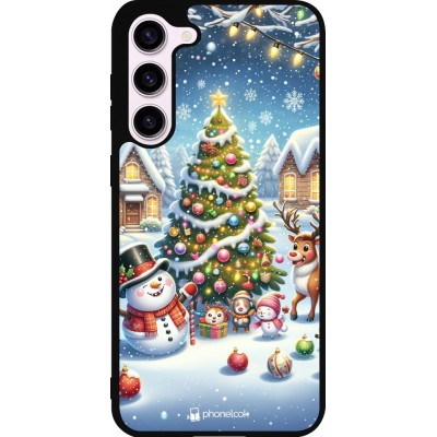 Coque Samsung Galaxy S23+ - Silicone rigide noir Noël 2023 bonhomme de neige et sapin