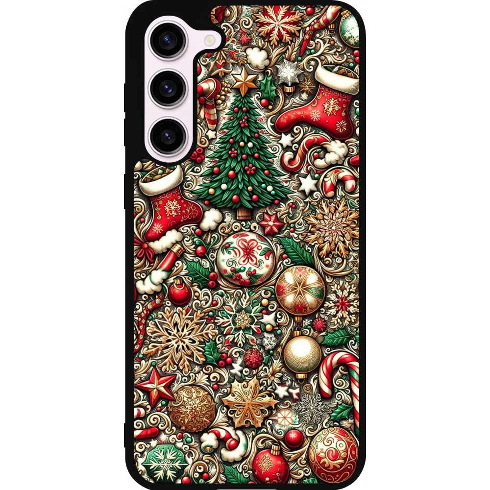 Coque Samsung Galaxy S23+ - Silicone rigide noir Noël 2023 micro pattern