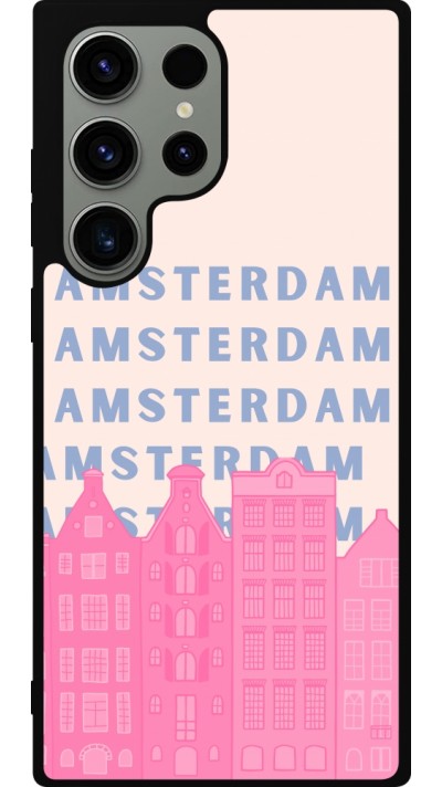 Coque Samsung Galaxy S23 Ultra - Silicone rigide noir Amsterdam Pink Print