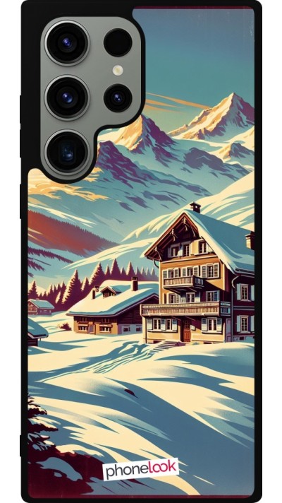 Coque Samsung Galaxy S23 Ultra - Silicone rigide noir Chalet montagne enneigée