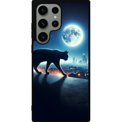 Coque Samsung Galaxy S23 Ultra - Silicone rigide noir Chat noir sous la pleine lune