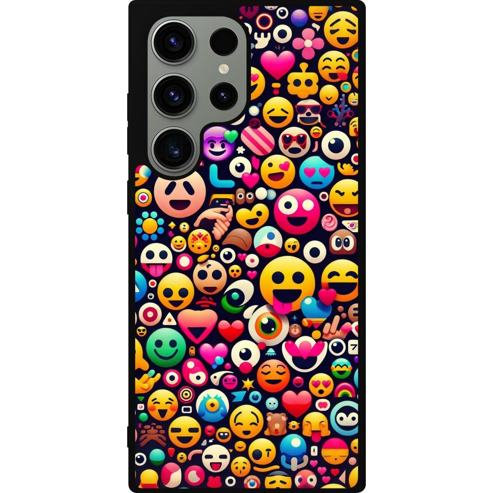 Coque Samsung Galaxy S23 Ultra - Silicone rigide noir Emoji Mix Color