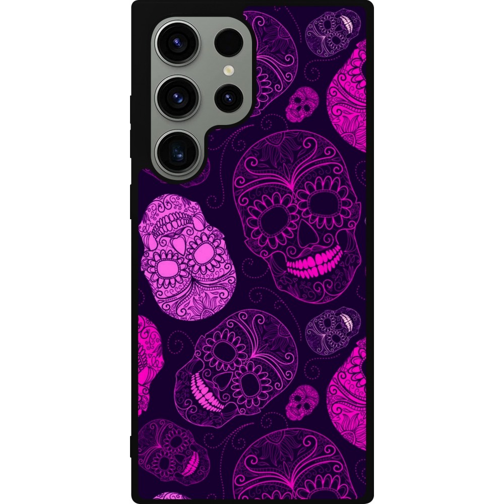 Samsung Galaxy S23 Ultra Case Hülle - Silikon schwarz Halloween 2023 pink skulls