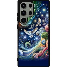 Coque Samsung Galaxy S23 Ultra - Silicone rigide noir hibou volant floral