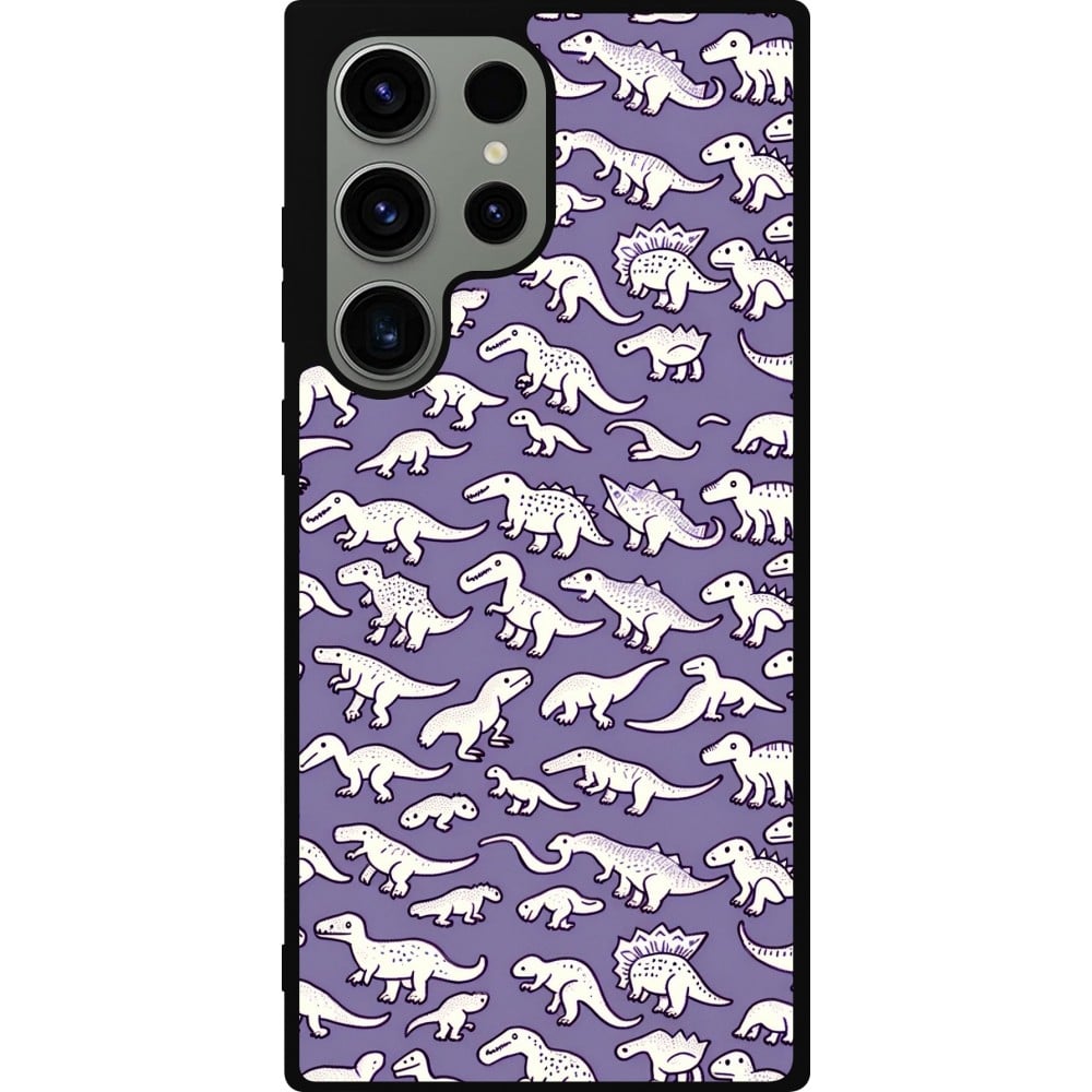 Coque Samsung Galaxy S23 Ultra - Silicone rigide noir Mini dino pattern violet