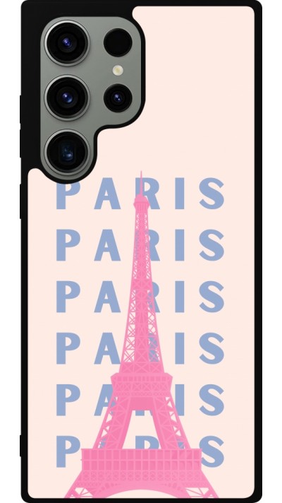 Coque Samsung Galaxy S23 Ultra - Silicone rigide noir Paris Pink Print