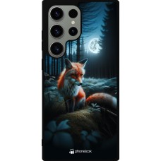 Coque Samsung Galaxy S23 Ultra - Silicone rigide noir Renard lune forêt