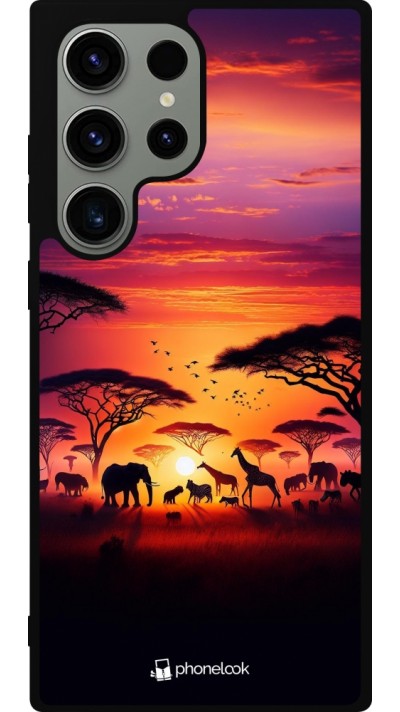 Coque Samsung Galaxy S23 Ultra - Silicone rigide noir Safari sunset wildlife