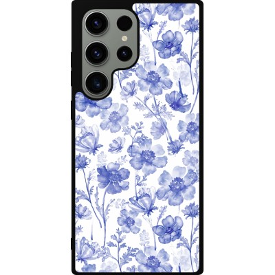 Coque Samsung Galaxy S23 Ultra - Silicone rigide noir Spring 23 watercolor blue flowers