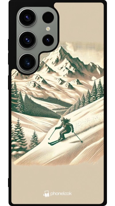 Coque Samsung Galaxy S23 Ultra - Silicone rigide noir Vintage Ski Mountain