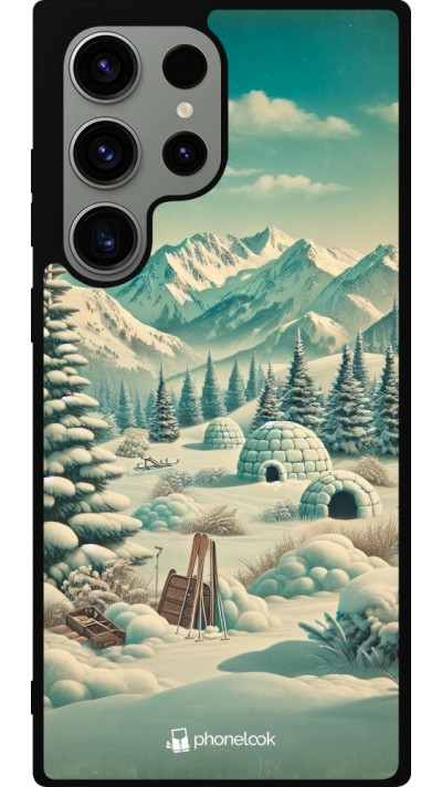 Coque Samsung Galaxy S23 Ultra - Silicone rigide noir Vintage Snowy Mountain Igloo