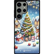 Coque Samsung Galaxy S23 Ultra - Silicone rigide noir Noël 2023 bonhomme de neige et sapin