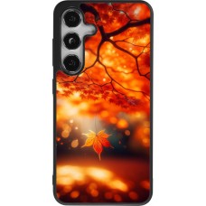 Coque Samsung Galaxy S24 - Silicone rigide noir Automne Magique Orange