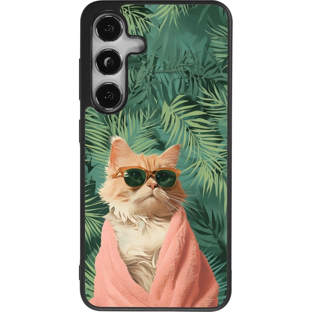 Coque Samsung Galaxy S24 - Silicone rigide noir Cat Summer Palms