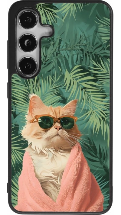 Coque Samsung Galaxy S24 - Silicone rigide noir Cat Summer Palms