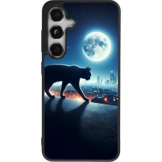 Samsung Galaxy S24 Case Hülle - Silikon schwarz Schwarze Katze unter dem Vollmond