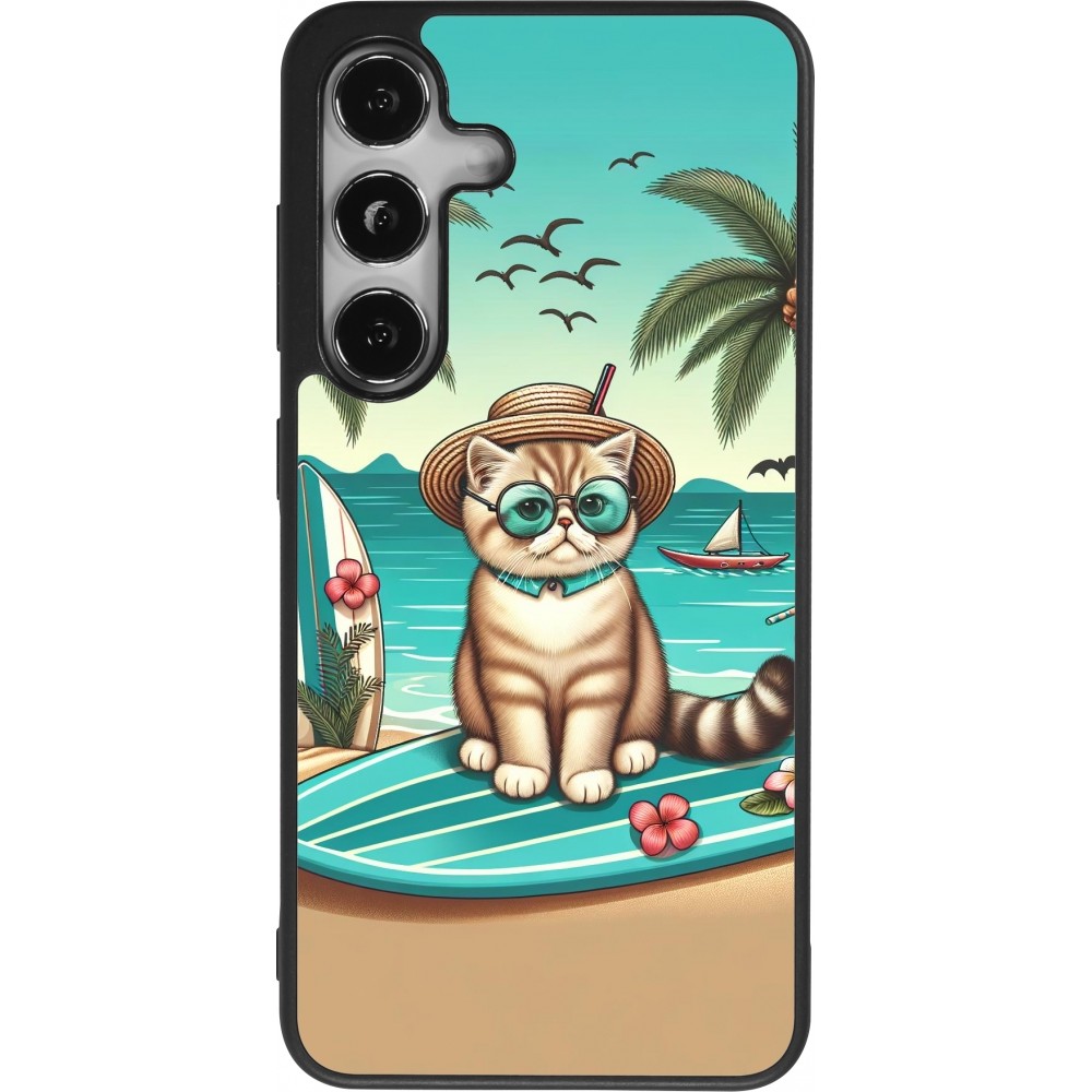 Coque Samsung Galaxy S24 - Silicone rigide noir Chat Surf Style