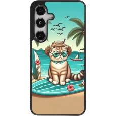 Coque Samsung Galaxy S24 - Silicone rigide noir Chat Surf Style