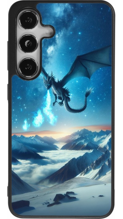 Coque Samsung Galaxy S24 - Silicone rigide noir Dragon nocturne montagne