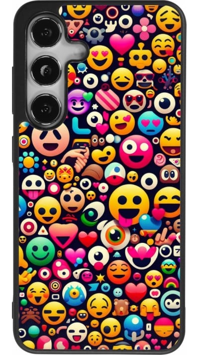 Coque Samsung Galaxy S24 - Silicone rigide noir Emoji Mix Color